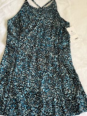 Athleta Black and Blue Printed Infinity Dress
